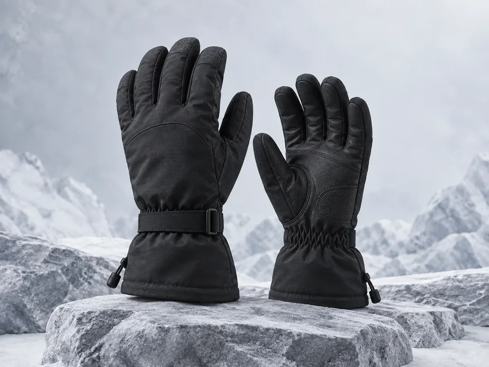 Insulated winter gloves with extended cuffs.